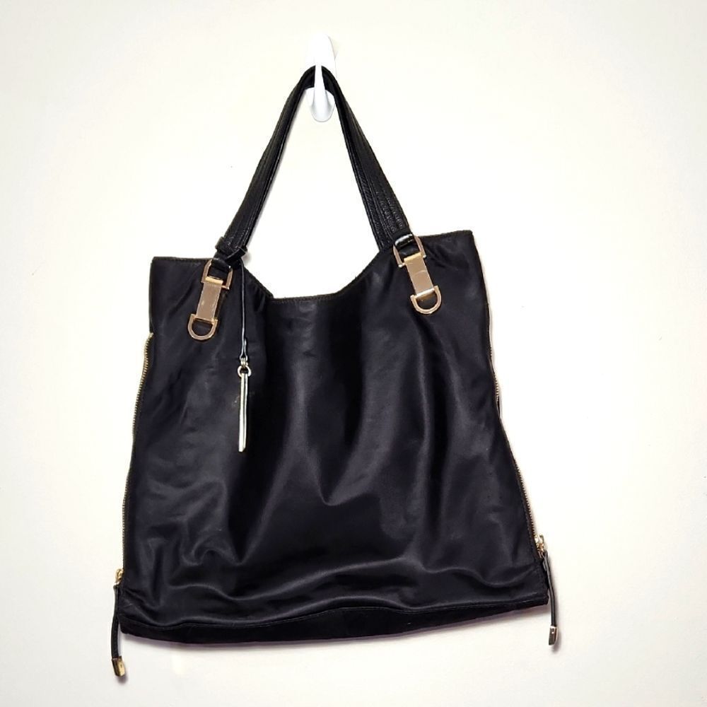 Vince Camuto Purse Convertible Bag Elegant Black Tote Bag Polyester Leather